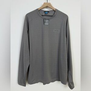 Eddie Bauer Gray Horizontal Stripe Long Sleeve Crew